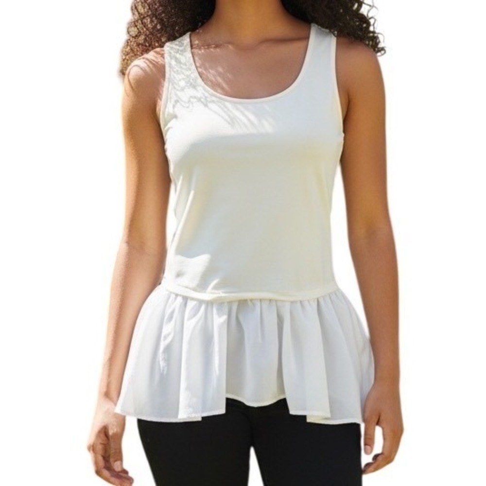 SKINNY SHIRT Ivory Peplum Sheer Ruffle Bottom Layering Top NWOT Size XS‎